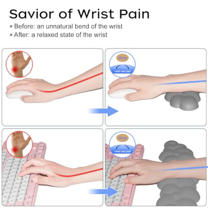 JIKIOU Upgrade Leather Cloud Keyboard Wrist Rest, Cloud Wrist Rest with Non-Slip PU Base, Comfortable Memory Foam Wrist Rest for Computer Laptop Mac Gaming Office and Pain Relief Christmas Wish Gift - color: 08soft Gray