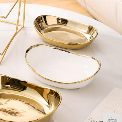 Gold Silver Fruit Bowl with Metal Stand, 3 Tier Ceramic White Fruit Bowl Fruit Rack for Kitchen Counter, Tiered Fruit Basket for Snacks Bread Candy Storage (Gold (Smooth Surface)) - color: Gold (Smooth Surface)