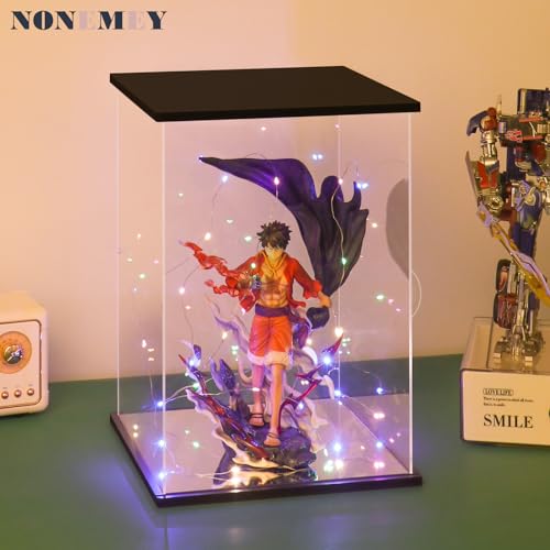 NONEMEY Clear Acrylic Display Case with Remote Control Light for Collectibles, Dustproof Model Showcase Organizer Box, Display Case for Collectibles(13.8x10x13.8inch,35x25x35cm) - size: 13.8×9.8×13.8 inch, 35×25×35 cm