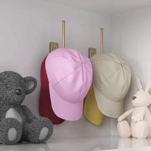 Durmmur 2 Pack Hat Racks for Baseball Caps, Stainless Steel Hat Organizer for Baseball Cap, Hat Holder Storage Organizer, Hat Hanger Strong Adhesive/Wall Drilled for Door, Bedroom, Closet(Gold 6 in) - color: Gold, size: 2 Pack 6 in