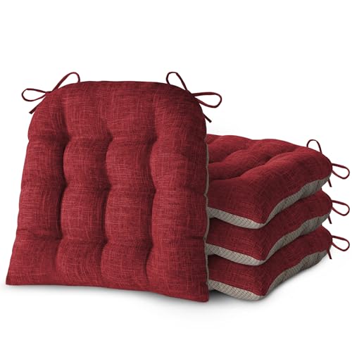 Chair Cushions for Dining Chairs Set of 4 Durable D-Shaped Seat Cushions with Non-Slip Backing Secure Ties Thick Cozy Seat Pad for Kitchen Dining Room Office(18x16.5x3in Burgundy) - color: Burgundy