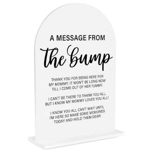 Baby in Bloom Shower Decorations, Baby Shower Sign, Newborn Gifts, Message From The Bump Signs, Modern Calligraphy 5x7 Inch Acrylic Table Top Signs for Gender Reveal Party Decoration - color: TheBump