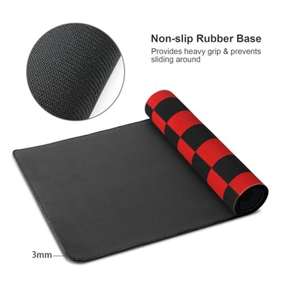 Black Red Checkered Mouse Pad Large Desk Mat for Keyboard and Mouse Non-Slip Gaming Mousepad Office Desk Accessories for Computer 35.4x15.7Inch - color: Black Red Checkered