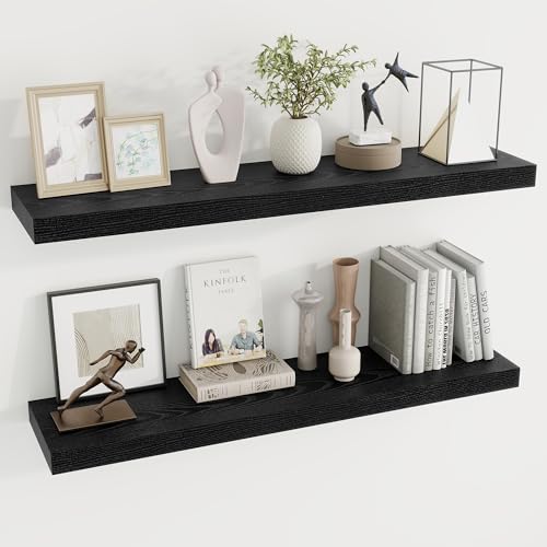 Dreamland 40 Inch Long Floating Shelves in Black,9.3 Inch Deep Floating Shelf for Wall,Large Display & Storage Shelf, Wall Shelf for Bathroom Bedroom Living Room Kitchen Office，Set of 2 - color: Black, size: 40"W x 9.3"D,Set of 2