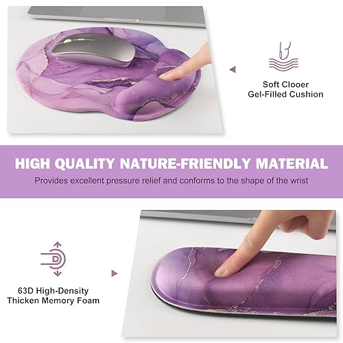 ToLuLu Desk Mat, XXL Large Mouse Pad Wrist Support Set，4 in1 Gaming Mousepad Desk Pad+ Ergonomic Mouse Pad with Wrist Rest + Keyboard Wrist Rest+Coaster for Women Home Office Computer, Purple Marble - color: Purple Marble