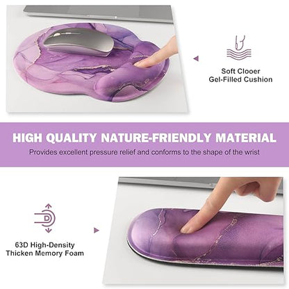 ToLuLu Desk Mat, XXL Large Mouse Pad Wrist Support Set，4 in1 Gaming Mousepad Desk Pad+ Ergonomic Mouse Pad with Wrist Rest + Keyboard Wrist Rest+Coaster for Women Home Office Computer, Purple Marble - color: Purple Marble