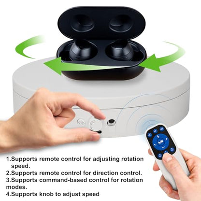 Motorized Rotating Display Stand with Remote, 4.53in 360 Electric Turntable for Display,Photography,3D Scanner Models, Motorized Lazy Susan and Photography Turntable Control Angle/Speed,Step/Swing/Continuous Rotation - size: 4.53inch/White/11Lbs Load