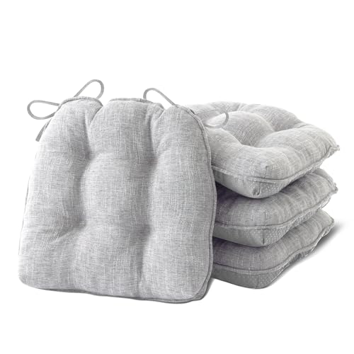 IPYNBAP Chair Cushions for Dining Chairs Set of 4, Kitchen Chair Cushions, Chair Pads with Ties and Non Slip Backing, Tufted Memory Foam Seat Cushion 4 Pack, 15.5" x 15.5" x 4", Light Gray - color: Light Gray, size: 15.5" x 15.5" x 4"