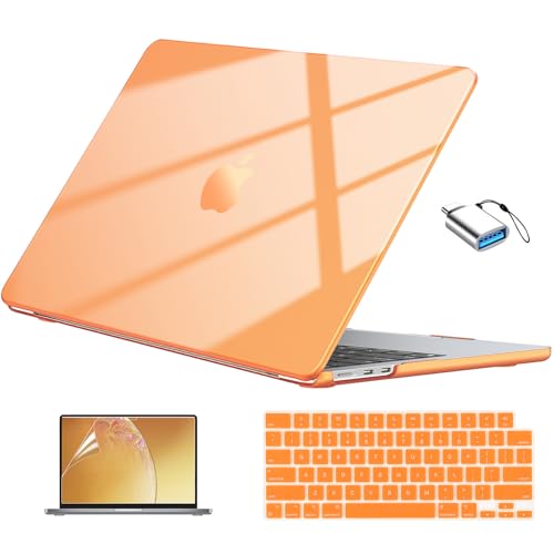 EooCoo Compatible with MacBook Air 13 inch Case M5 2026-2022 M4 M3 M2 Model A3449 A3240 A3113 A2681, Mac Air 13.6 inch Hard Shell & Keyboard Cover & Screen Film & Type-C, Crystal Orange - color: Crystal Cosmic Orange