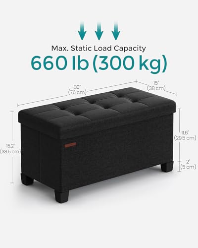 SONGMICS Storage Ottoman Bench, Foldable Foot Rest with Legs, 15 x 30 x 15.2 Inches, End of Bed Bench, Storage Chest, Load up to 660 lb, for Living Room, Bedroom, Entryway, Ink Black ULSF016B01 - color: Ink Black, size: 15"D x 30"W x 15.7"H