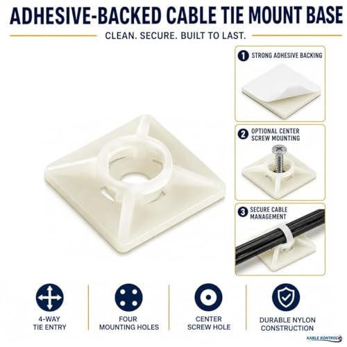 Kable Kontrol Zip Tie Mounts, 3/4” Sq, Natural White, 13,000 Pcs Bulk Pack, Adhesive Backed Multi-Purpose Mounting Squares Nylon Cable Tie Wrap Anchor Pads for Cable Management - color: White, size: 3/4" Inch Square - 13000 Pcs