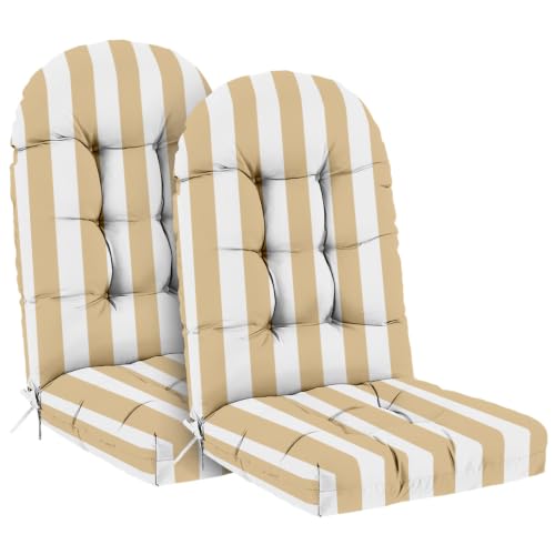 Outdoor Adirondack Chair Cushions Set of 2, 44x19x4 Inch Rocking Chair Cushion, High Back Patio Soft Seat Pad with Ties, Indoor Outside Use, Yellow Stripes - color: Yellow Stripes, size: 44x19x4 Inch