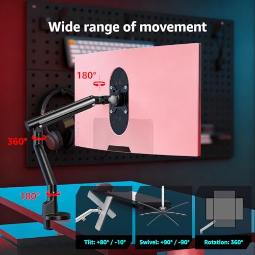 Monitor Arm Stand, 24 to 43 Inch Single Monitor Mount, C Clamp Only, Mechanical Spring Desk Mount, Holds 6.6-26.4 lbs, Fit 75x75/100x100 VESA,(Black) - color: black