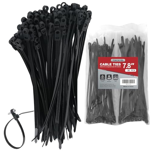 Heavy Duty Zip Ties with Screw Hole, 75lbs Tensile Strength, 7.5 Inch Mountable Cable Ties for Indoor & Outdoor Use, 50PCS Black Nylon Universal Cable Tie Buckle - size: 50PCS