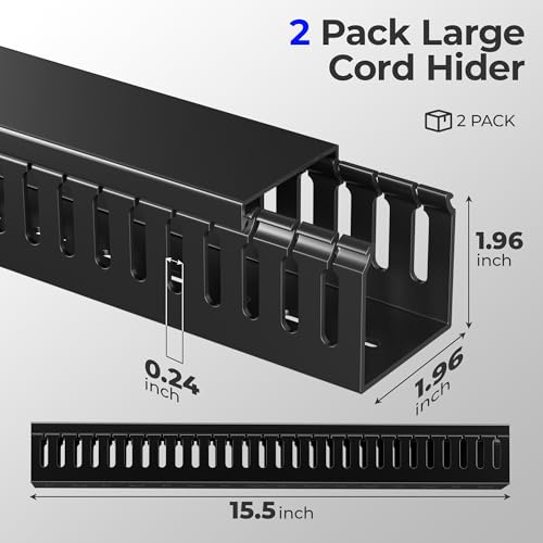 Yecaye 2 Pack Cable Management, 31in X-Large PVC Under Desk Cable Management, No-Drill Cord Hider Open Slot Wire Raceway for Computer/TVs/Networks, Cord Organizer Black - size: 31in L* 1.96in W* 1.96in H