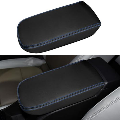 Console Cover for 2024 2025 2026 Chevrolet Trax (LS/1RS/LT/2RS/ACTIV) Leather Center ArmRest Box Cover Pad 2024 2025 2026 Chevy Trax Accessories Protector Cushion (Blue Stitches) - color: blue