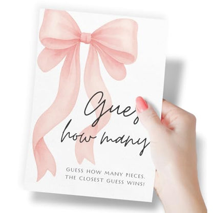 Printed Party Candy Jar Guessing Game, Pink Bow Design, Includes Matching Table Display Sign, Guess How Many, Set of 30 - color: Pink Bow