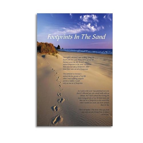 Footprints in the Sand Wall Art Decor, Footprints in the Sand Canvas Prints Wall Art, Inspirational Christian Poem Wall Poster, Beach Picture Wall Art for Living Room Beach Office 12x18inch(30x45cm) Unframe-style-2 - color: Unframe-style-2, size: 18"L x 1