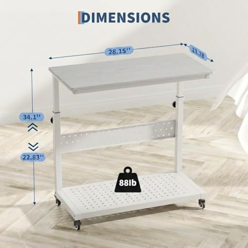 GarveeHome Computer Tower Stand with Cable Management Rack, Adjustable Rolling CPU Holder Cart (22.83 to 34.1 Inches) for Under Desk, 2-Tier Mobile PC Tower Stand for Office and Home Use,White