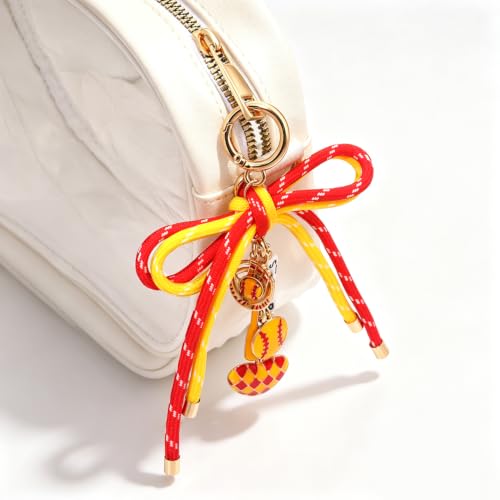 PHALIN Football Baseball Basketball Golf Bag Charms Keychain for Women Men Bow Purse Charm Sport Mom Gifts - style: Softball-1