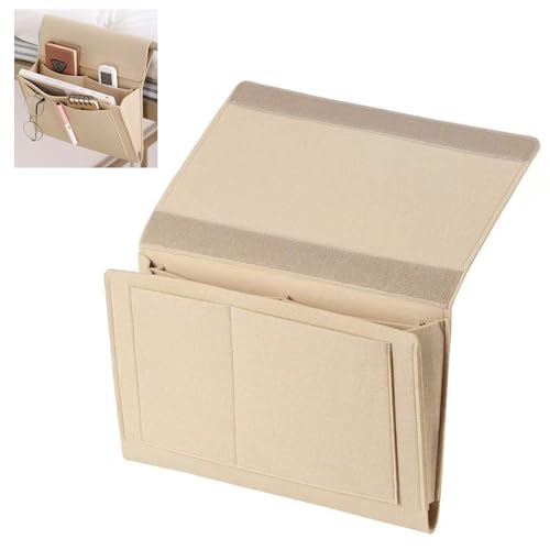 Bedside Caddy, 5 Pockets Felt Bedside Storage Organizer, Hanging Storage Organizer for Home Bedroom Living Room College Dorm Bed Water Bottles, Magazines, Phone, Glasses (Beige) - color: beige