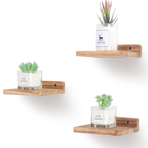 Small Floating Shelf, 5x6 Inch Display Ledges for Wall,Mini Shelves,Rustic Wood Shelf for Bedroom Living Room Bathroom Kitchen (3, Carbonized Black) - color: Carbonized Black, size: 5x6 Inch-3 Pcs