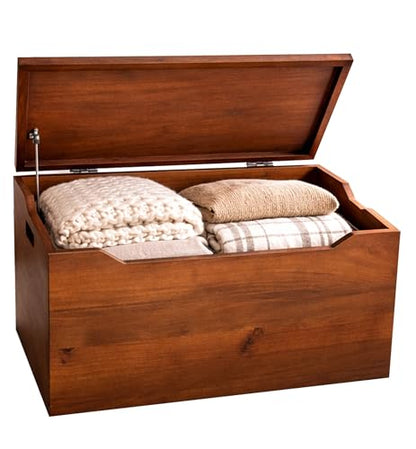 Blanket Storage Chest, Fully Assembled Solid Wood, Walnut Finish - color: Blanket Storage - Walnut