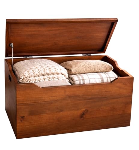 Blanket Storage Chest, Fully Assembled Solid Wood, Walnut Finish - color: Blanket Storage - Walnut