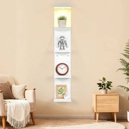 LinTimes 5-Tier LED Wall Shelf with Remote Control, White Floating Shelves Unit, Wall Mounted Display Storage - size: 5 Tier