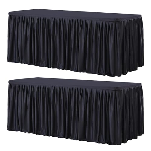Wish Care 2 Pack Black Rectangle Table Clothes for 4 Foot Tables, Polyester Fitted Tablecloths 4ft Stretch Table Cover for Wedding, Birthday, Parties, Trade Show, Craft Show - color: Black, size: 48" x 24" (4 Ft - 2 Pcs)