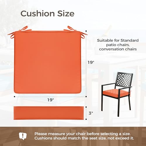 UNIKOME Outdoor Chair Cushions Set of 4, Water Resistant Patio Seat Cushions with Ties for Outdoor Furniture, High-Density Foam, UV & Fade Resistant, Piped Edge – 19" x 19" x 3", Orange - color: 06 Orange, size: 19" W X 19" D X 3" H