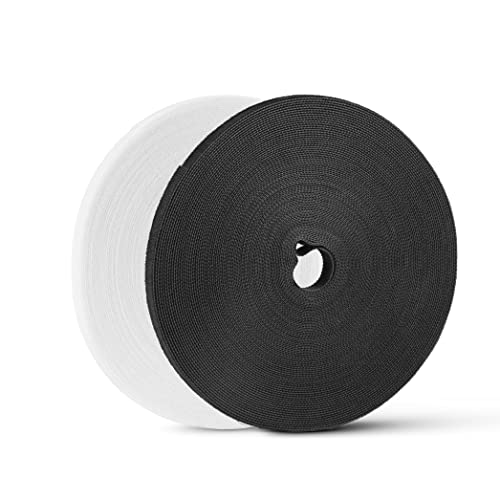 54 Yards x 1/2 Inch Reusable Cable Ties - BSELEYY Adjustable Cord Straps Cable Management Tape Cord Organization Straps Hook Loop Tape Cord Wrap for Home,Office, Wire Bundling (27Yd x 2 Rolls) - color: White&Black 54Ydx1/2in