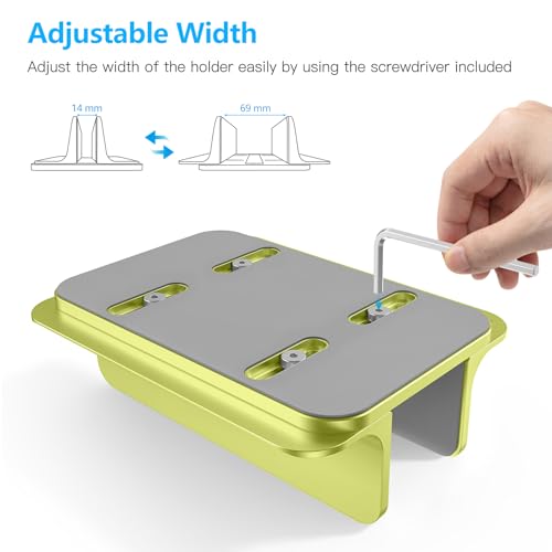 OMOTON Vertical Laptop Stand Holder, Desktop Aluminum Stand for MacBook with Adjustable Dock Size, Fits All MacBook, Surface, Chromebook and Gaming Laptops (Up to 17.3 inches), Green - color: Green