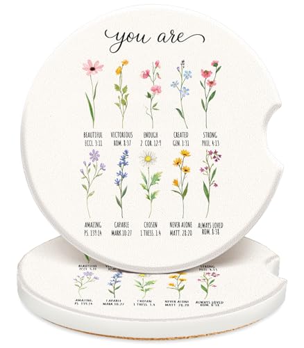 Swooflia Car Coasters for Women - Flower and Letter Ceramic Car Cupholder Coaster Absorbent Mat Coaster with Cork Base 2 Pack 2.55 inch Automotive Cup Holder Accessories New Driver Gifts for Decor - color: Flower & Letter