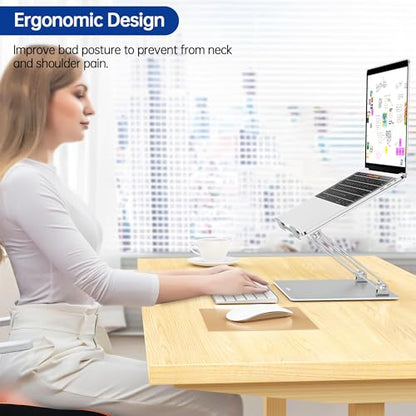 BESIGN LS10 Laptop Stand for Desk, Ergonomic Adjustable Notebook Tablet Stand, Foldable Laptop Riser, Portable Desktop Book Stands, Computer Holder Compatible with 10-14" Laptops, Silver - color: B-Silver