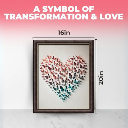 InkFlow Posters Butterfly Heart Poster - 3D Paper Butterflies in Pink, Blue, and Teal - Abstract Love Art for Bedroom, Living Room, Home - 16x20 Unframed Canvas Print - color: Style-04, size: 16"L x 20"W