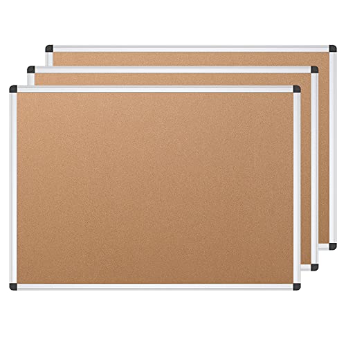 VIZ-PRO Cork Notice Board, 24 X 18 Inches, 3 Pack, Silver Aluminium Frame - size: 3 Pack 24 X 18 Inches