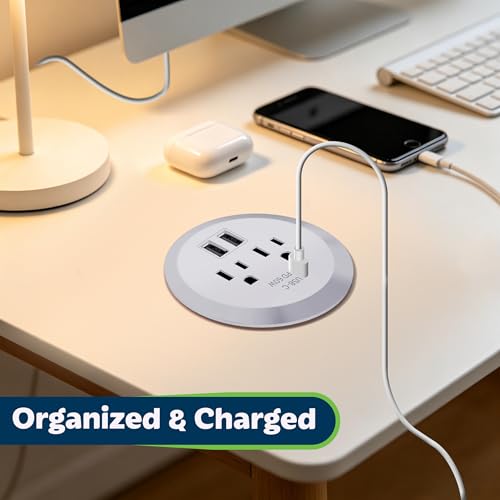 TOPGREENER Desktop Power Grommet with 60W PD for MacBook, GaN Desk Grommet with 1 Fast Charging USB-C Port, 2 USB-A Ports and Duplex Receptacles, TTRP48APD60-SV, Silver - color: Silver