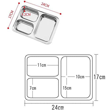 Set of 2 Stainless Steel Divided Plates Tray 3 Sections Diet Food Control Dinner Plate for Adults - Unbreakable Metal Plate for Campers Portion Control Reusable Plate - size: 9.45 x 6.69 Inch (3 Sections)