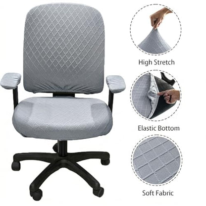 Stretch Jacquard Office Chair Cover with Armrest Covers, Removable Washable Desk Chair Cover, Anti-dust Seat Cushion Protectors -Seat + Backrest, Grey - color: Grey, size: Chair Seat + Backrest + Armrest Cover