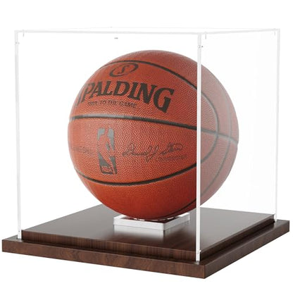 VGMiu Basketball Display Case with Wood Base, Clear Acrylic Basketball Case Display Box with Removable Built-in Ball Holder for Autographed Balls, Sports Collectibles, Memorabilia Displays - size: Basketball Case