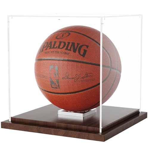 VGMiu Basketball Display Case with Wood Base, Clear Acrylic Basketball Case Display Box with Removable Built-in Ball Holder for Autographed Balls, Sports Collectibles, Memorabilia Displays - size: Basketball Case