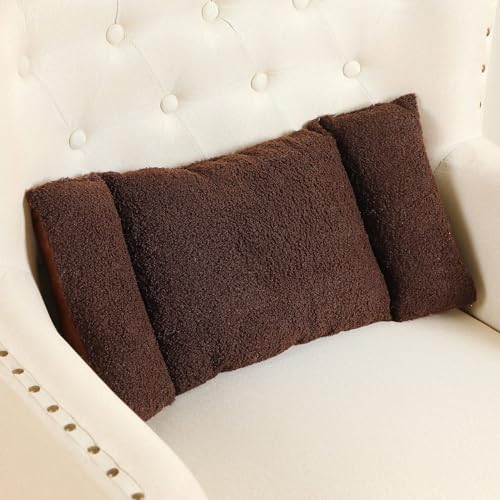 Queekay Fleece Lumbar Support Pillow 3 Section Back Pillow Office Chair for Back Support Comfortable Lumbar Cushion for Car Seat Pain Relief Sofa Rest(Coffee) - color: Coffee
