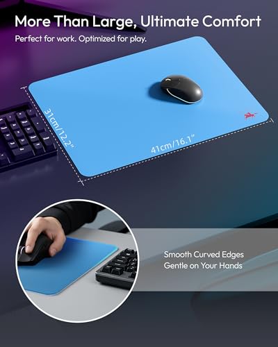 Tempered Glass Gaming Mouse Pad, Micro-Etched Ultra-Smooth Surface, Hard Mouse Pad for Fast Glide, Precision Tracking, Speed & Control, Non-Slip Base, 16.1" x 12.2" - color: Blue