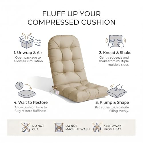 Crestlive Products Sunbrella Adirondack Chair Cushion Outdoor Chair Cushions Water Resistant 50x20x4 Inch High Back Patio Cushions Set of 2 Thick Replacement Cushions Antique Beige - color: Sunbrella Antique Beige, size: 2