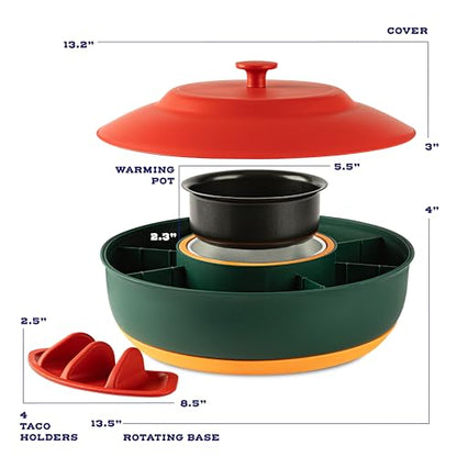 Taco Tuesday Kit - Taco Bar Serving Set for a Party - 30oz Heated Pot, 4 Taco Holders, & Detachable Lazy Susan Tray - Taco Night Fiesta – Unique Couple & Housewarming Gift Set Ideas