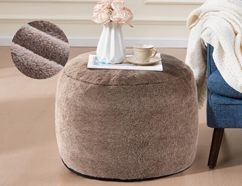 WSOFRLAC Round Pouf Ottoman for Living Room, 20"x15" Bean Bag Ottoman Soft Top Comfortable Small Foot Stool Foot Rest Pouf Brown, Tall Footstool Round Hassock Boho Furniture Floor Poufs for Sitting - color: Brown, size: 20"D x 20"W x 15"H