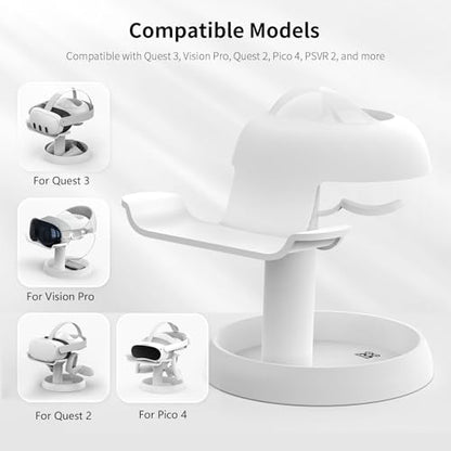 AMVR Stand Holder Compatible with Meta Quest 3s/Quest 3/Vision Pro/Quest 2/Pico 4/for PSVR 2 - Universal VR Headset Display Dock, Stable Bracket Storage Round Base, Mount Install Easy - color: White