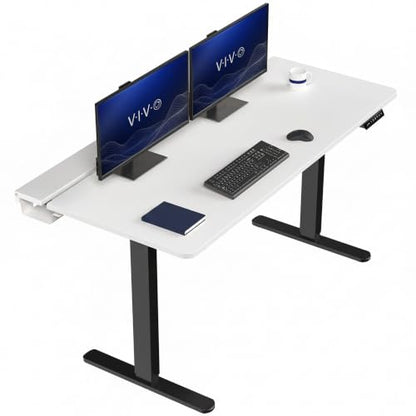 VIVO White 60 x 30 in Stand Up Desk, DESK-KIT-1B6-P3W | Electric, Holds 220 lbs, Sit Stand, Height Adjustable Table, Cable Tray, Full-Size Mouse Pad, Office Furniture, Black Frame - color: White Top / Black Frame, size: 60 x 30