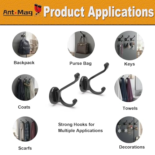 Ant Mag Magnetic Hooks Heavy Duty 140lbs Neodymium Magnet Metal Wall Hooks for Hanging Coats Robes Backpacks Bags Hats Keys Mugs Cups Towels 8 Pack - size: D1.65in Style1 8 Pack